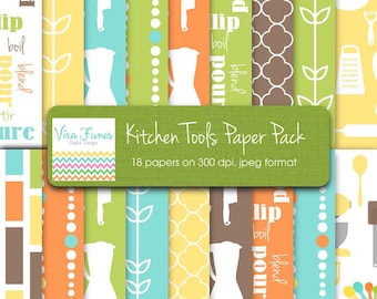 Colección de paquetes de papel digital de herramientas de cocina