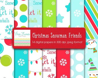 Colección de paquetes de papeles digitales de amigos muñecos de nieve navideños: uso personal y comercial pequeño.