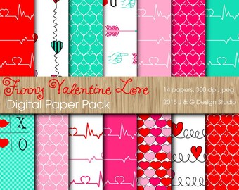 Colección de divertidos paquetes de papel digital de San Valentín (3007) - Uso personal y comercial pequeño
