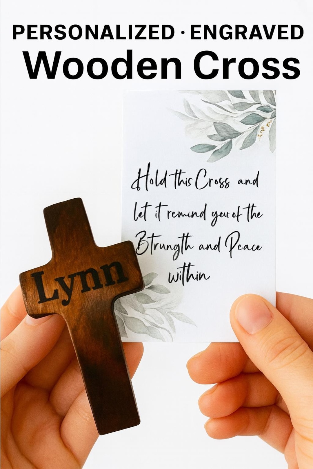Personalized Wooden Cross • Engraved Pocket Cross With Thumb