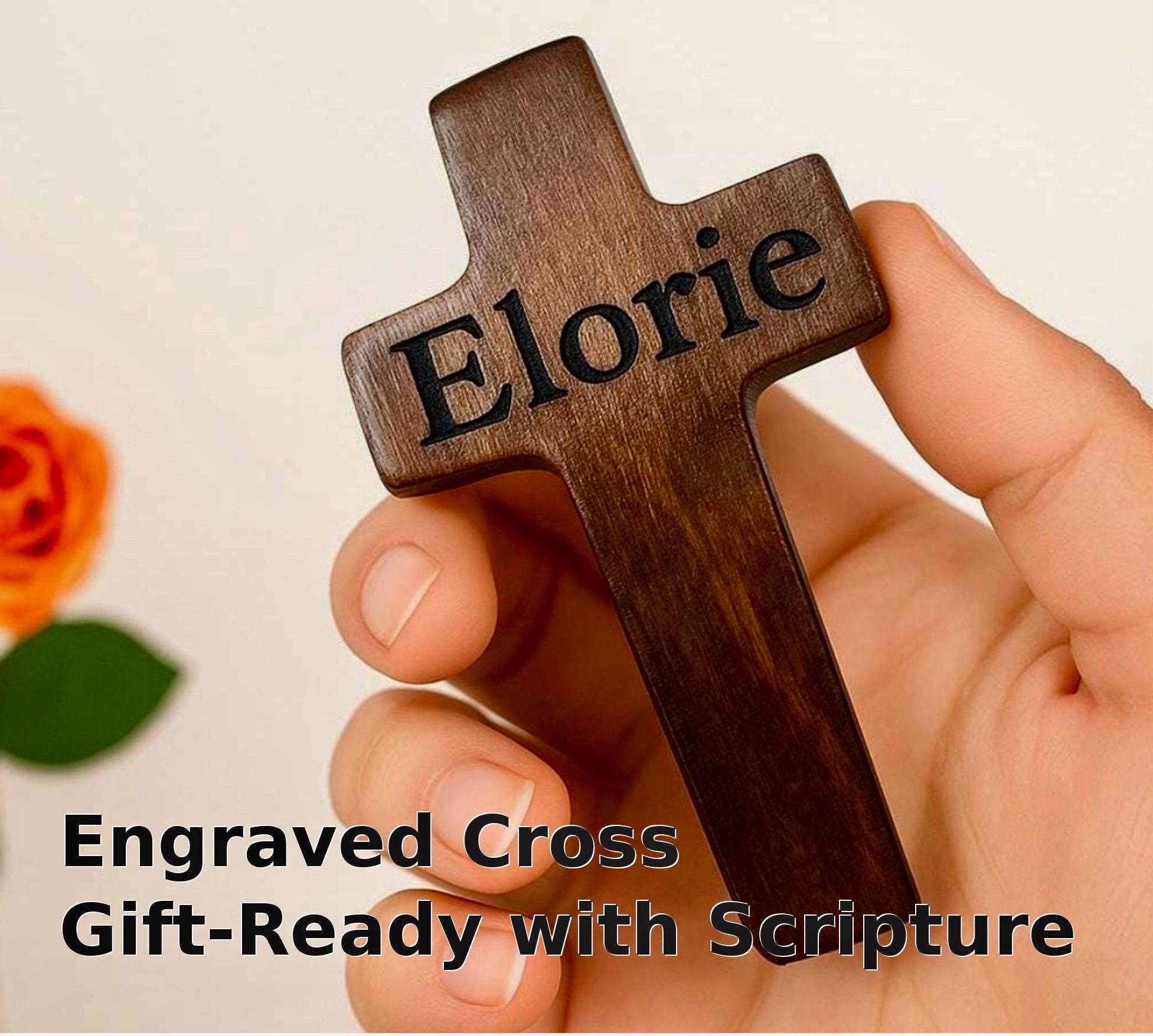 Personalized Worry Stone Cross | Engraved Wooden Comfort Gift for 