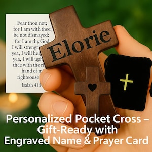 Personalized Pocket Cross for Prayer Custom Wooden Comfort Cross Gift for Grief, Memorial, Baptism, Faith, Christian Support