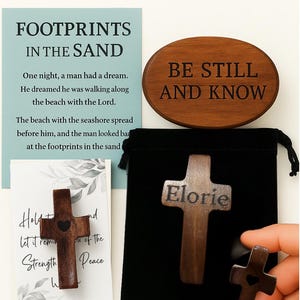 Personalized Wooden Thumb Cross – Small Olive Wood Comfort Cross for Prayer, Grief, or Faith – Pocket Religious Gift of Encouragement