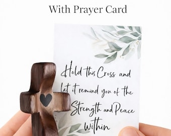 Christian Encouragement Gift with Pocket Prayer Cross, Small Wooden Comfort Palm Cross Card, Thinking of You Faith Gift, Personalized Prayer