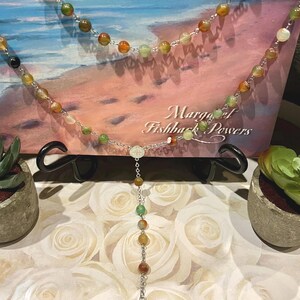 Handmade Rosary with Green and Amber Glass Beads – Catholic Rosary with Crucifix – Christian Gift for Prayer, Baptism, or First Communion