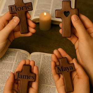 Personalized Wooden Pocket Cross Bulk Bundle – Custom Name Crosses for Bible Study, Retreats, Baptism, Grief Support or Church Gifts
