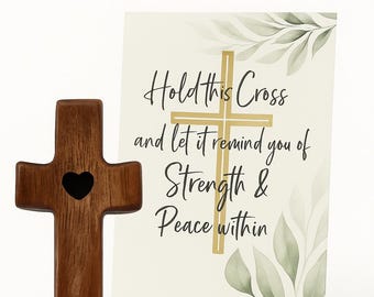 Bulk Wooden Pocket Cross with Card, Handheld Prayer Cross for Strength & Comfort, Christian Church Gifts for Bible Study, Friends, Encourage