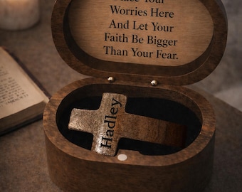 Christian Worry Box with Cross, Place Your Worries Here, Anxiety Relief Faith Gift, Personalized Prayer Box, Comfort Cross