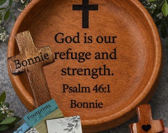 Faith Comfort Prayer Bowl, Personalized Prayer Bowl Gift, Bible Verse Engraved Wood Bowl, Christian Gift for Women, Sympathy Gift, Religious