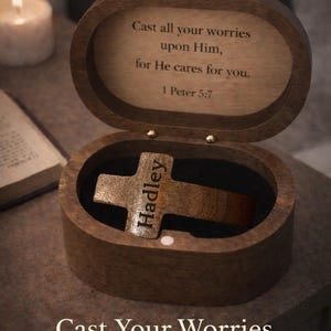 Personalized Prayer Box with Cross, Christian Worry Box, Cast Your Worries Upon Him Gift, Engraved Name Prayer Box, Bedside Faith Gift