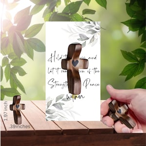 Small Wooden Prayer Cross Handmade Pocket Comfort Cross  Christian Faith Gift for Encouragement & Support Scripture Incuded X2 Crosses