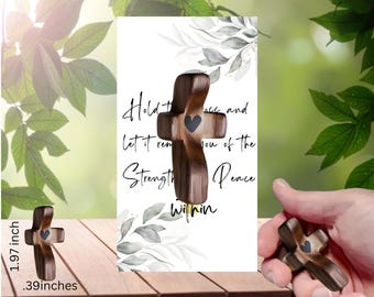 Small Wooden Prayer Cross Handmade Pocket Comfort Cross  Christian Faith Gift for Encouragement & Support Scripture Incuded X4 Crosses