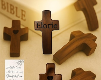 Engraved Wooden Worry Cross Pocket Cross | Personalized Comfort Cross Gift Ready Christian Gift for Stress Relief Prayer & Encouragement