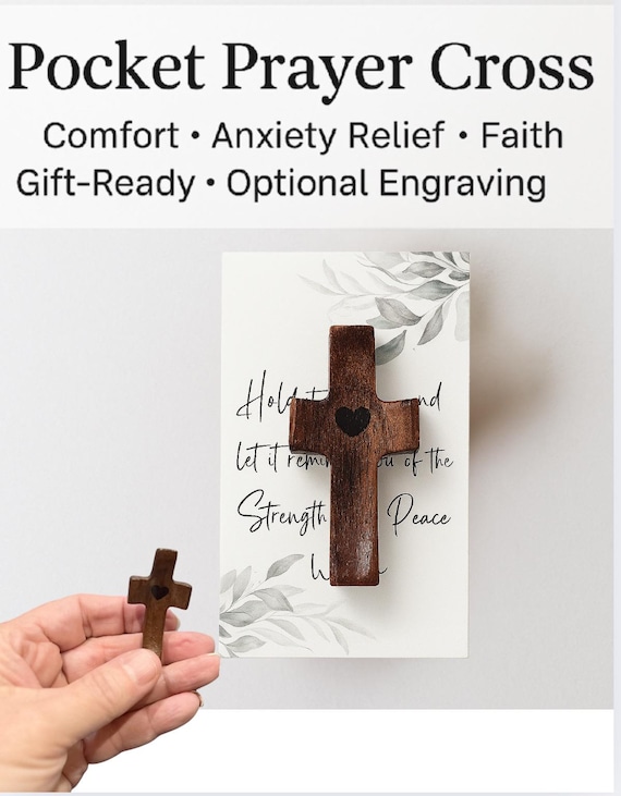 Pocket Prayer Cross for Anxiety | Wooden Comfort Cross Gift | Personalized Worry Cross | Engraved Christian Faith Gift | Sympathy & Grief