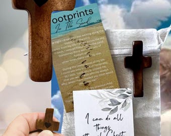 Personalized Wooden Pocket Cross with Name Christian Comfort Cross Gift | Thumb Cross for Sympathy, Baptism, Encouragement, Mothers Day Gift