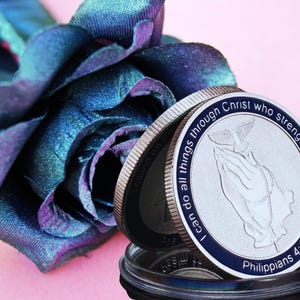 Faith-Based I Can Do All ThingsSilver Prayer Coin Christian Keepsake with Cross & Praying Hands Inspirational Gift Token