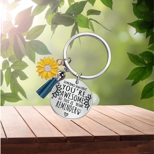 You're Awesome Sunflower Tassel Keychain Reminder Encouragement Gift for Women’s Group Birthday Gratuation Appreciation Gift FREE Scripture