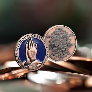 Inspirational Prayer Coin with Lord’s Prayer, Christian Challenge Coin, Praying Hands Desk Decor, Our Father Gift Coin for Faith