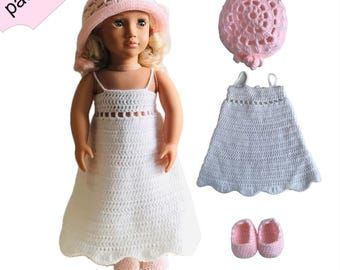 18 Inch Doll Dress, Shoes, Hat Crochet Pattern