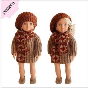 Crochet Doll Clothes Pattern: 18-inch Doll Dress, Shoes, Beret, Scarf (PDF)