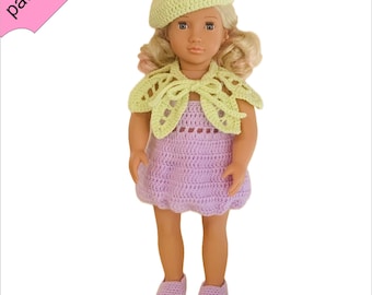 Crochet Doll Clothes(Lilac Dress, Shoes, Hat, Poncho) Pattern
