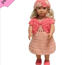 Crochet Doll Clothes Pattern: 18-inch 'KAMALA' Dress, Shoes & Hat