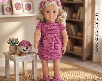 18-inch Dress, Shoes & Headband Crochet Doll Clothes Pattern