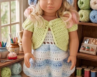 18 Inch Doll Clothes Crochet Pattern, Beret Dress Jacket Set PDF ''Abigail''