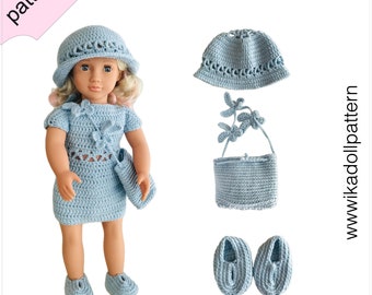 Crochet Doll Clothes Pattern: 18 Inch Dress, Shoes, Hat & Bag
