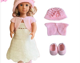 Crochet Doll Clothes Pattern: 18 Inch Dress, Shoes, Hat, Jacket