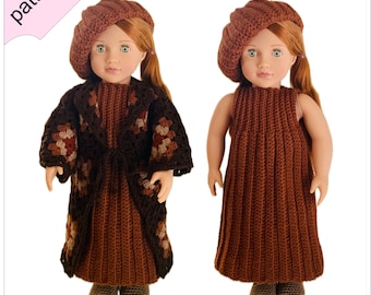 Crochet Doll Clothes Pattern: 18-inch Dress, Beret, Coat & Shoes