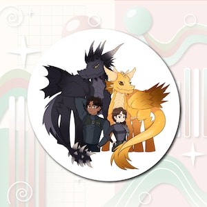 Fourth Wing Sticker – Violet, Xaden, Tairn & Andarna | Fantasy Dragon Rider Fan Art