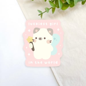 Sticker fille la plus chanceuse du monde | Sticker vinyle brillant imperméable | Journal, agenda, déco | Stickers kawaii mignons