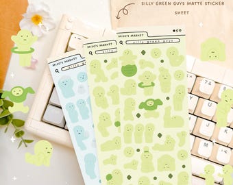 Dumme grüne Jungs | Mattes deko Stickerbogen | Journaling, Planer, Toploader | Niedliche kawaii Sticker