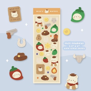 Chili Cowboys | Holografischer Deko Sticker Bogen | Journaling, Planer, Toploader | Niedliche kawaii Sticker