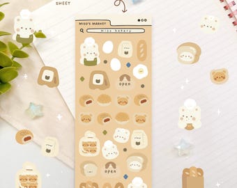 Miso-Bäckerei | Mattes deko Stickerbogen | Journaling, Planer, Toploader | Niedliche kawaii Sticker