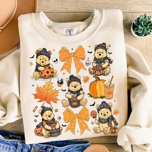 Cartoon Witch Honey Bear Halloween Hoodie, Coquette Halloween Spooky Bear Shirt, Cartoon Halloween Tee, Spooky Ghost Bear And Friends Shirt
