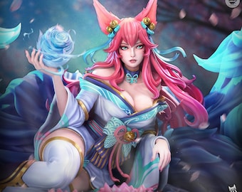 Cherry Blossom Fox-Spirit Mystic Unpainted High Detail Neko Figurines Collectible Statue Kit for Display