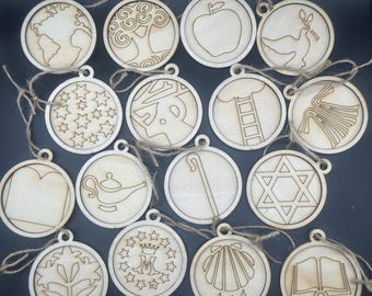 Jesse Tree Ornaments | Handmade Wooden Advent Ornaments | Bible Story Symbols for Christmas | Christian/Catholic Family Traditional Decor