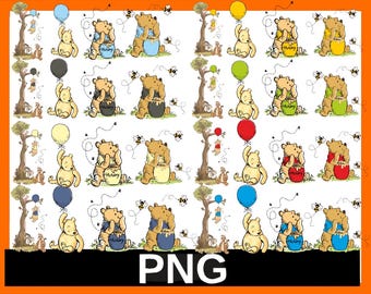 Paquete de imágenes prediseñadas PNG de Winnie the Pooh vintage (descarga digital)