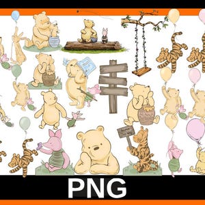 20+Classic Winnie The Pooh PNG Clipart Bundle, Printable, Boy Birthday Instant Digital Download, Vintage Pooh Baby Shower, Image PNG Bundle