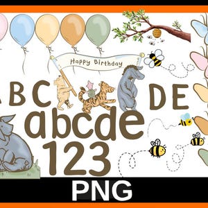 80+ Classic Winnie The Pooh PNG Clipart Bundle Font Designs Printable Birthday Font Instant Digital Download Vintage Pooh Baby Shower Image