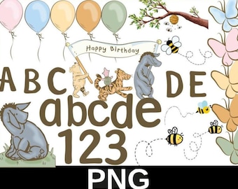 Paquete de imágenes prediseñadas de Winnie the Pooh: diseños clásicos, fuente imprimible (descarga digital)