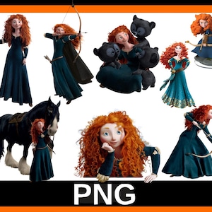 Modige Merida PNG Clipart-paket, Disney Princess (digitala filer)