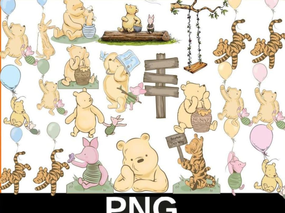 Modern Pooh Graphics Vintage Winnie the Pooh Clipart Bundle: Classic PNG Images (digital ...