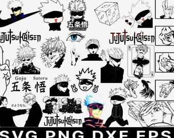 Anime Character PNG SVG EPS dXF Bundle: Japanese Silhouette Designs (Digital Download)