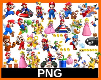 Super Mario PNG Clipart Bundle: Transparent Printable Images (Digital Design)
