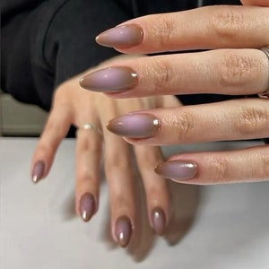 Brown Aurora Ombre Press On Nails: Y2K Chrome Gel Nails