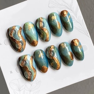 Ombre Glitter Press On Nails: Y2K Chrome Gel, Hand Painted