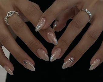 Chrome Ombre Press On Nails: Hand Painted Gel Y2K Style